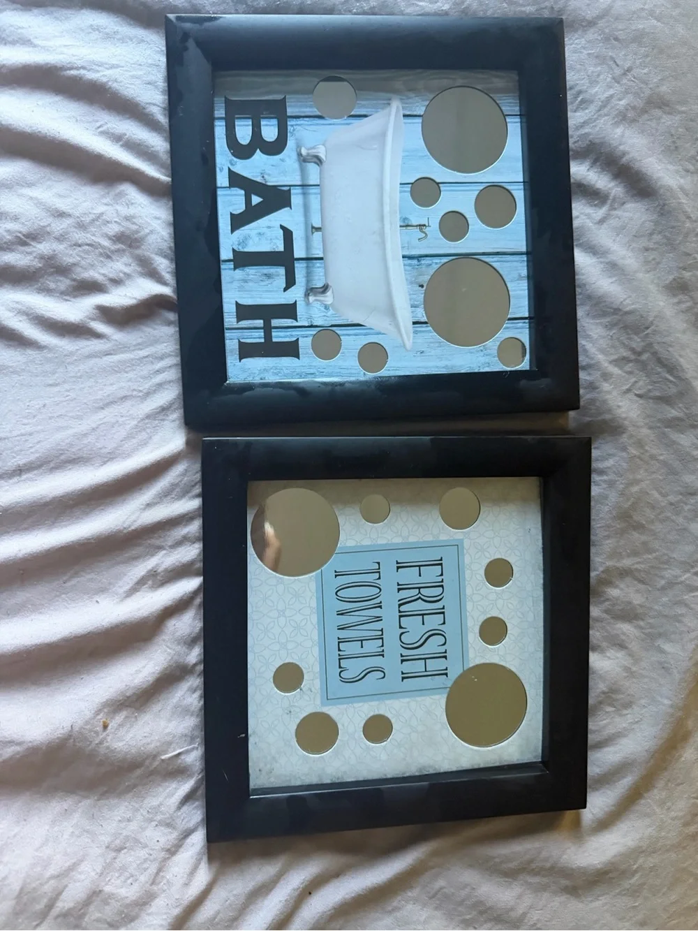 Black Framed Blue ‘Bath’ & ‘Fresh Towels’ Wall Art Set